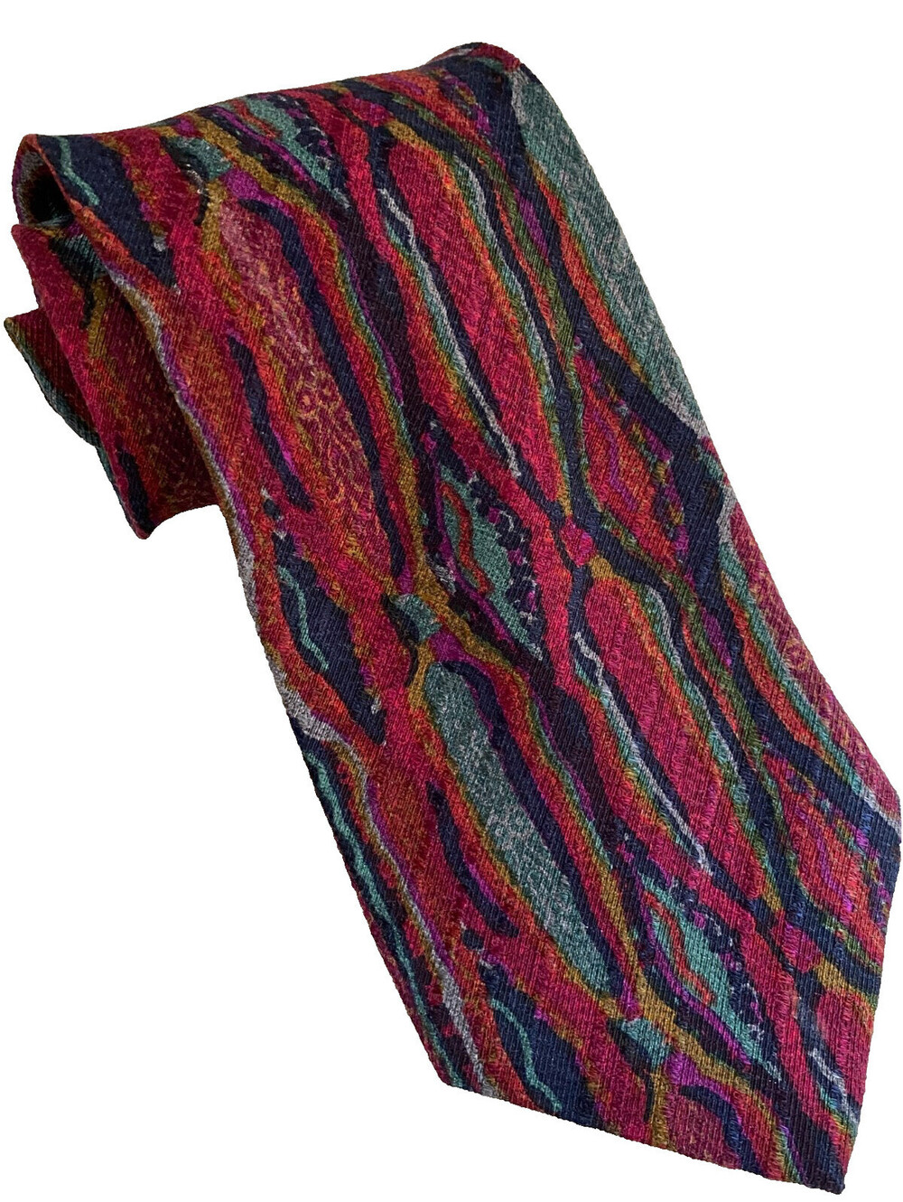 Coogi Australia Necktie 100% Silk Navy Teal Red ICONIC PATTERN Texture Vintage